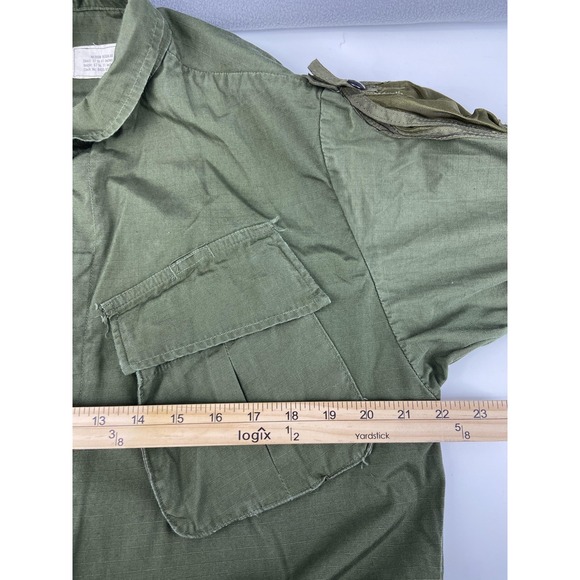 Vintage US Army Jungle Jacket Medium OG-107 Ripstop Vietnam 60s Slant Pockets - Picture 5 of 13